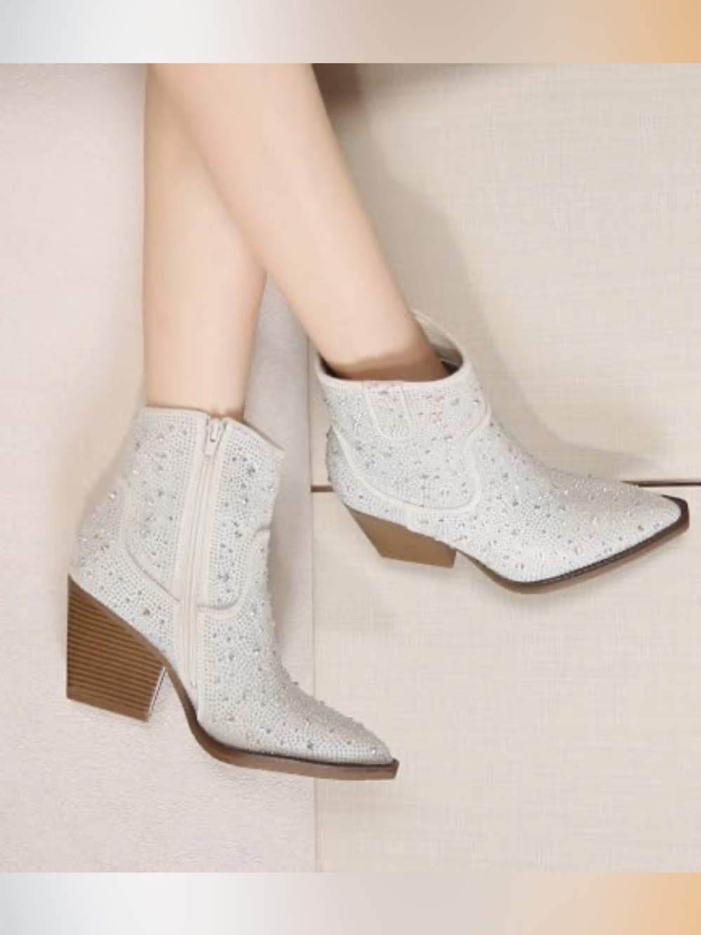 Rhinestone White Western Ankle Boots size 9 1/2 New